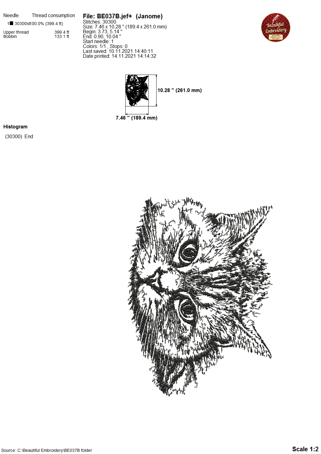 Machine Embroidery Design Cat Portrait. Two sizes 3 Machine embroidery design Cat Portrait
