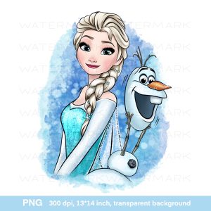 Princess and snowman, digital art illustration, png file