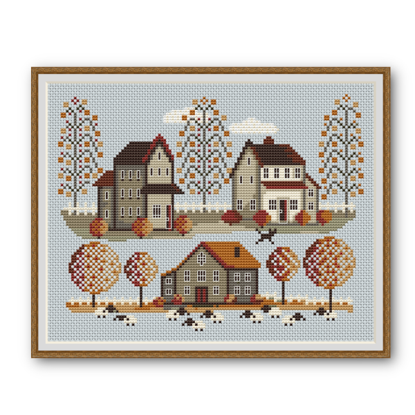 Cross Stitch Pattern Sampler Autumn Village 172