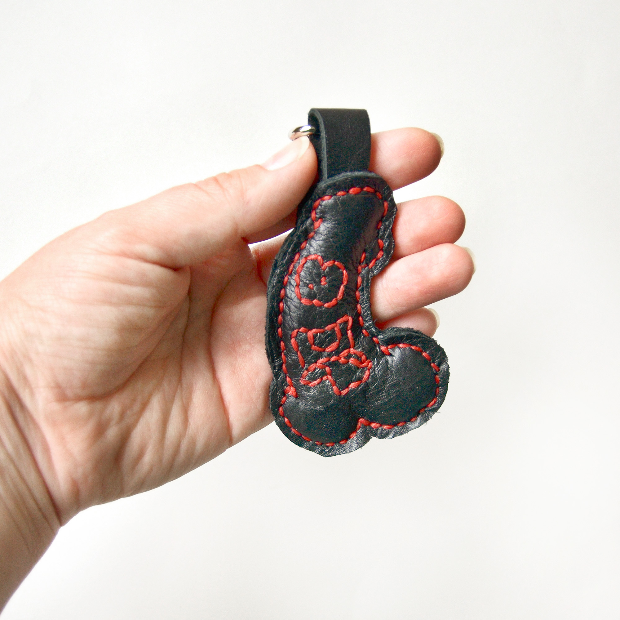 Penis keychain face Leather black dick keyholder, gift image image pic
