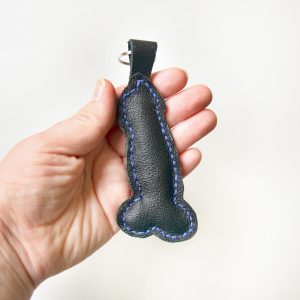 Penis keychain face Leather black dick keyholder, gift box
