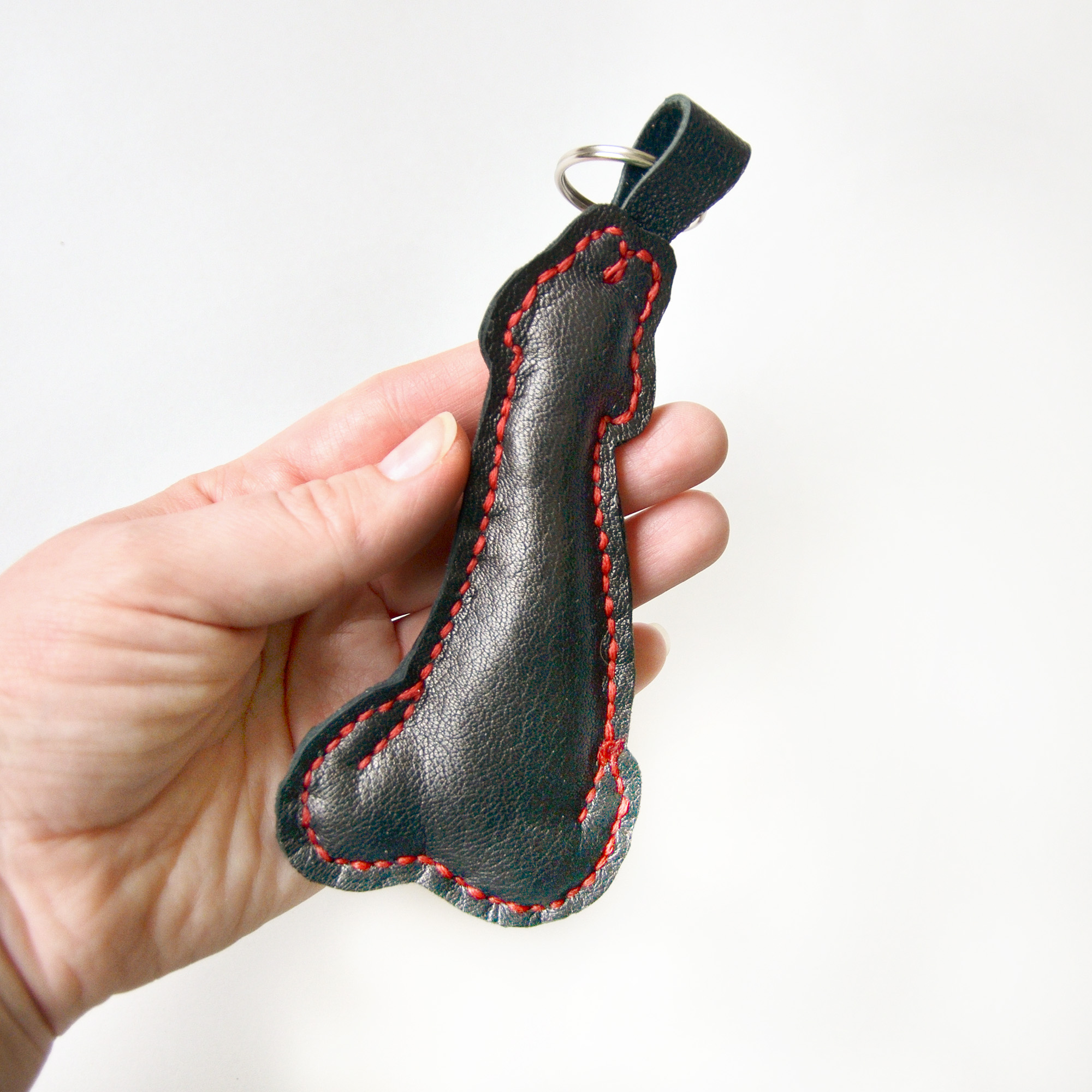 Penis keychain Leather black dick keyholder, gift box