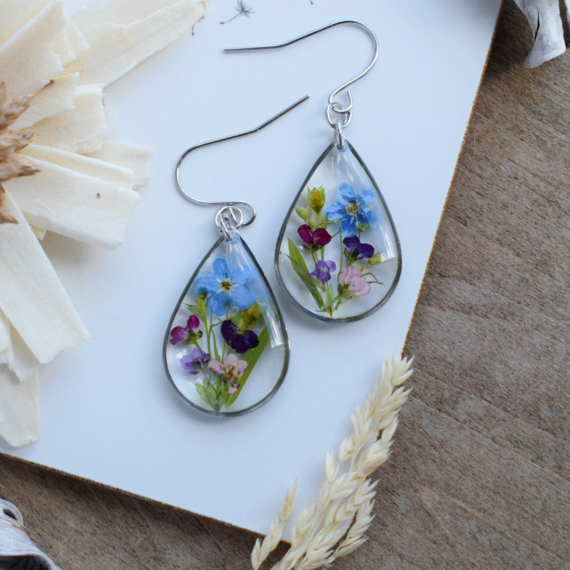 Resin Earrings With Real Forget Me Nots Real Flowers Earrings Crealandia