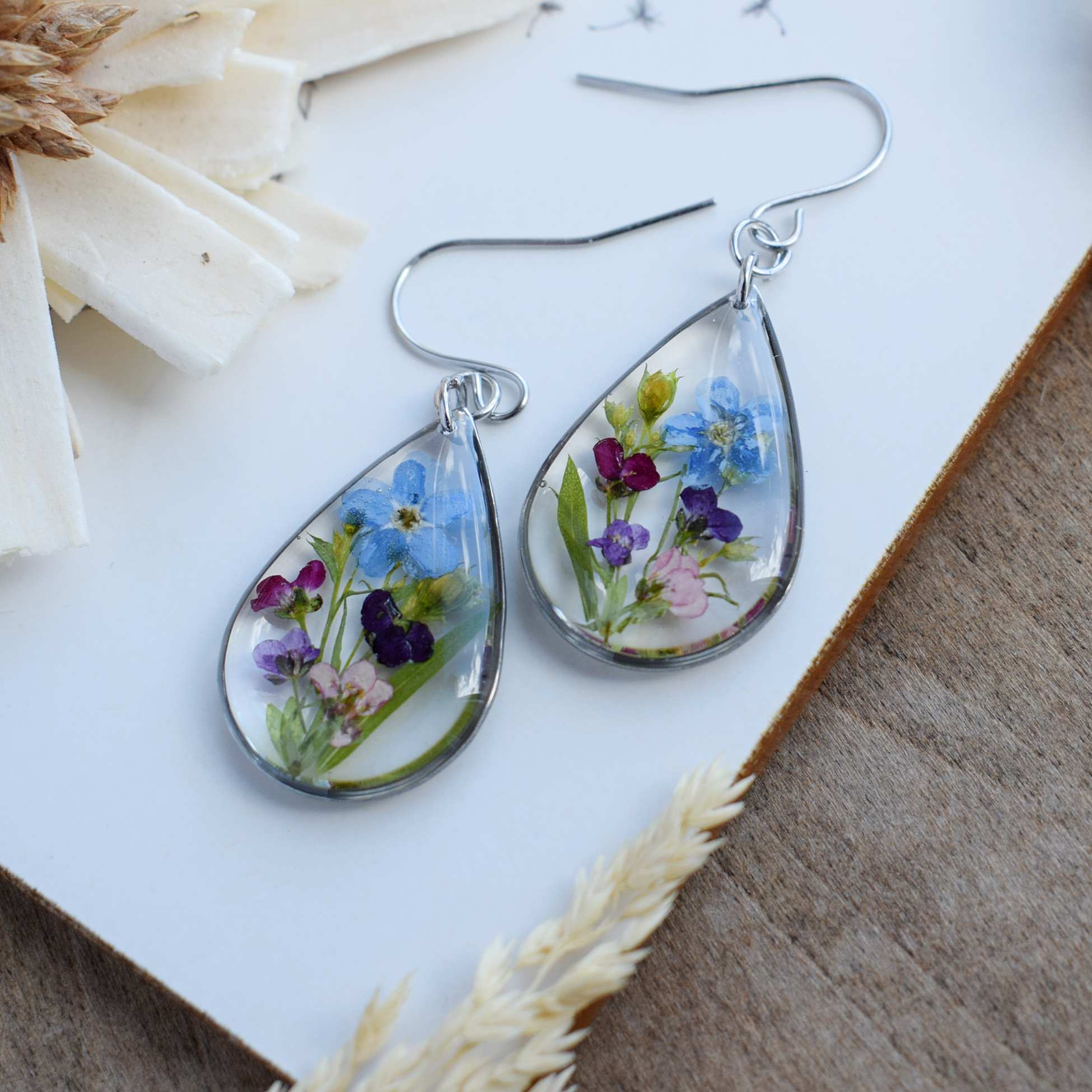 Resin Earrings With Real Forget Me Nots Real Flowers Earrings Crealandia