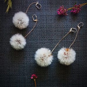 Dandelion 2 fluffy hanging earrings Amazing gift for her