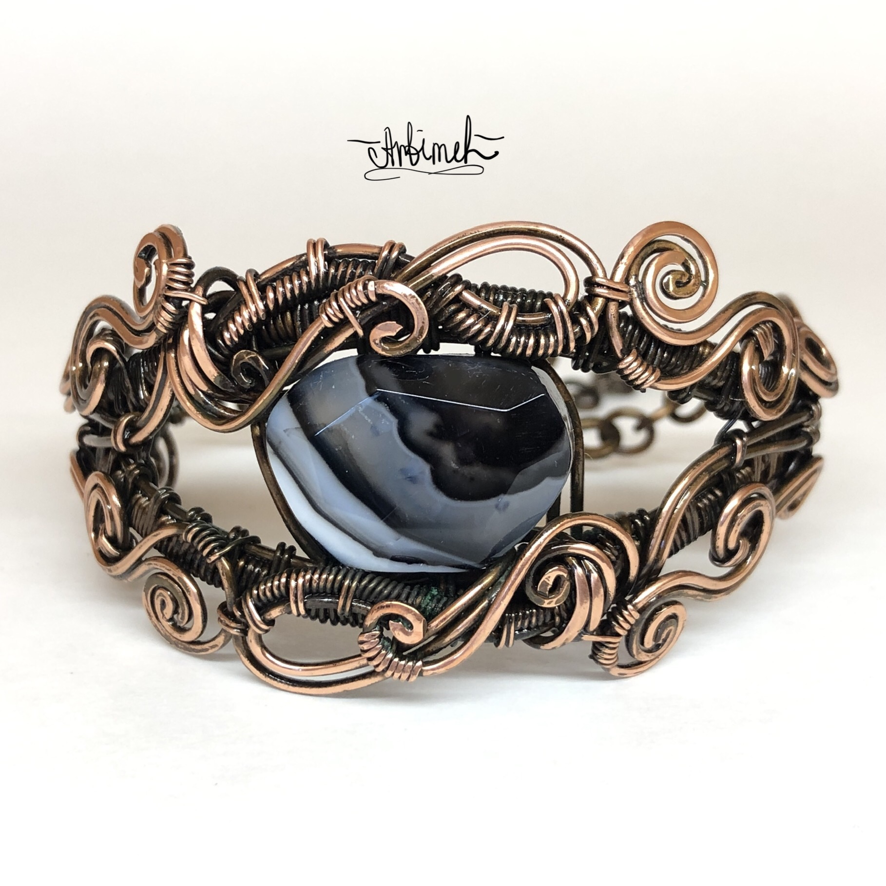 Copper Bracelet Wire wrapped Agate stone 3