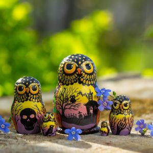 5 Halloween Owls Nesting Dolls , Beautiful Halloween Decor