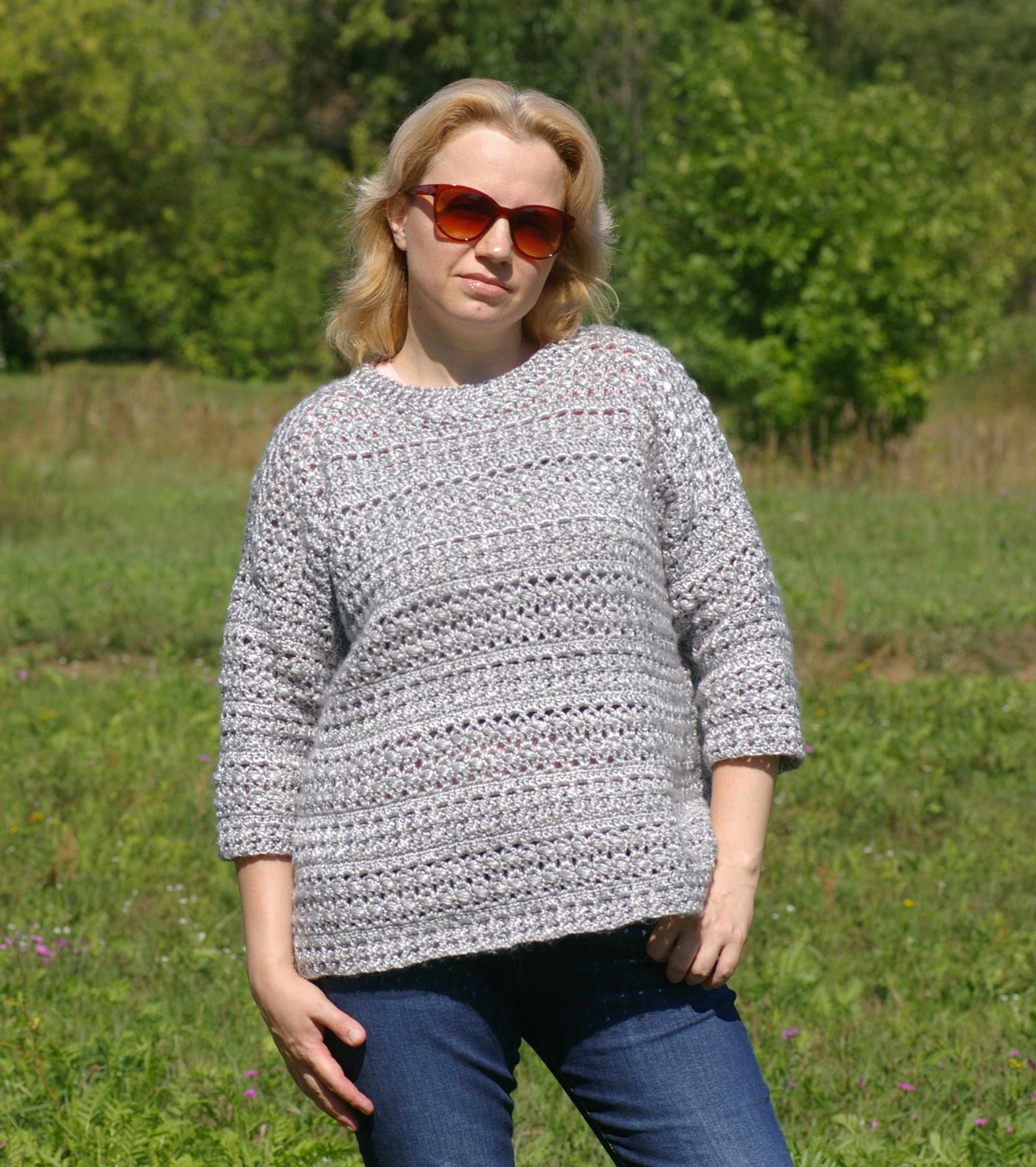 Top down cable yoke women pullover crochet pattern