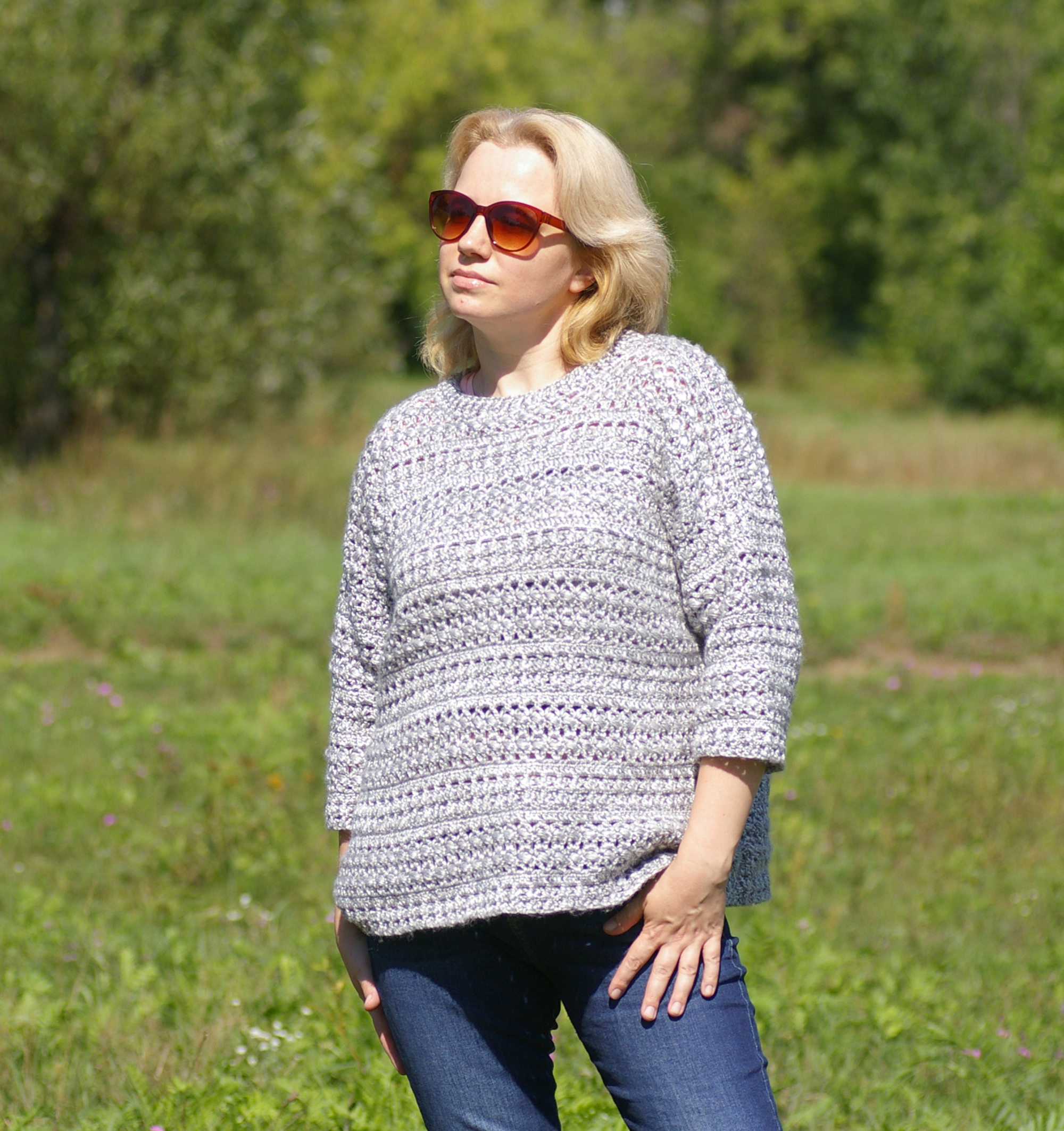 Top down cable yoke women pullover crochet pattern