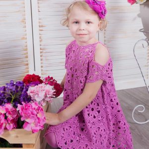 Open shoulder summer dress Kamila for little girl crochet pattern