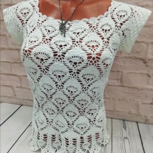 White wedding blouse, White blouse crocheted, lace crochet top