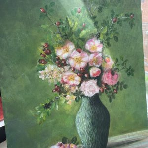 Acrylic painting with a bouquet of flowers, Painting flowers as a gift on canvas