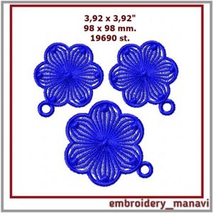 ITH Embroidered FSL Flowers Jewelry. Earrings and pendant.