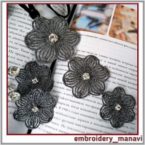 ITH Embroidery FSL Flowers Jewelry. Earrings and pendant.