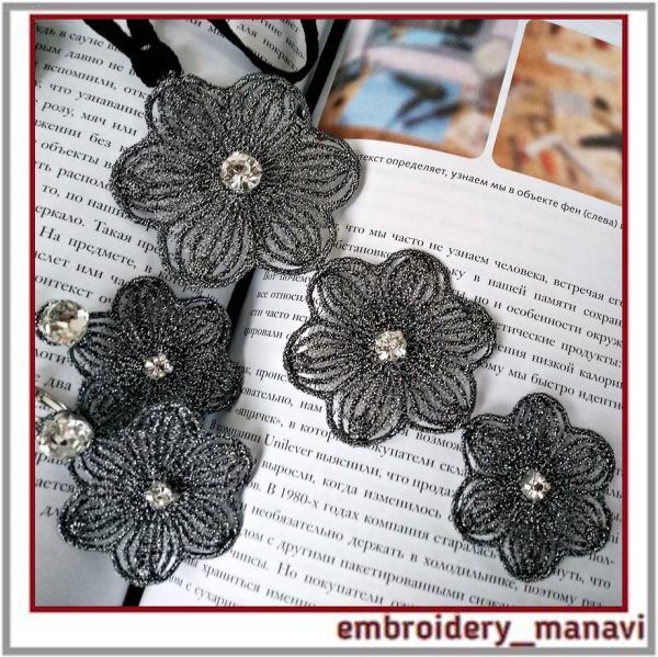 ITH Embroidery FSL Flowers Jewelry. Earrings and pendant.