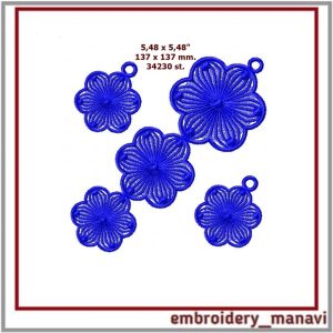 ITH Embroidery FSL Flowers Jewelry 3. Earrings and pendant.
