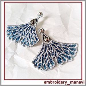 In the hoop FSL Embroidery design earrings Frosty Leaves