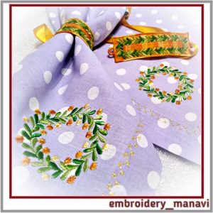 ITH FSL napkin ring and wreath on the corner of the napkin.