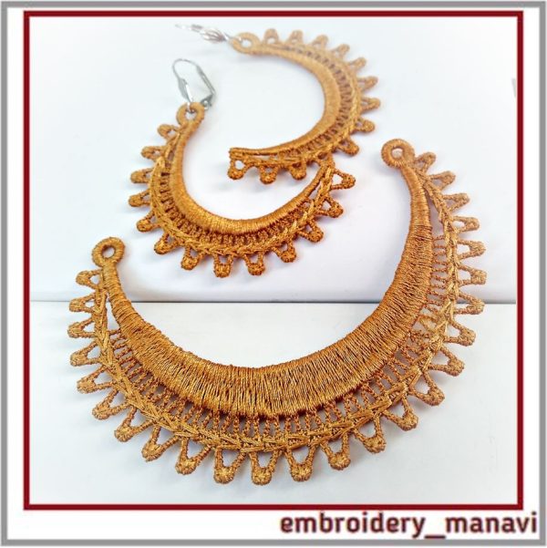 In the hoop FSL earrings and a crescent-shaped pendant.