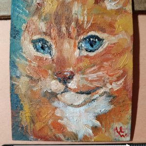 ACEO Original Art Mini Oil Painting Lovely Ginger Cat