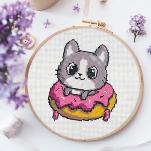 donut cat cross stitch pattern PDF