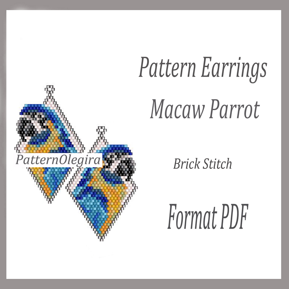 MACAW PARROT Earrings bead pattern PDF Brick stitch pattern 1 MACAW PARROT Earrings pattern PDF file