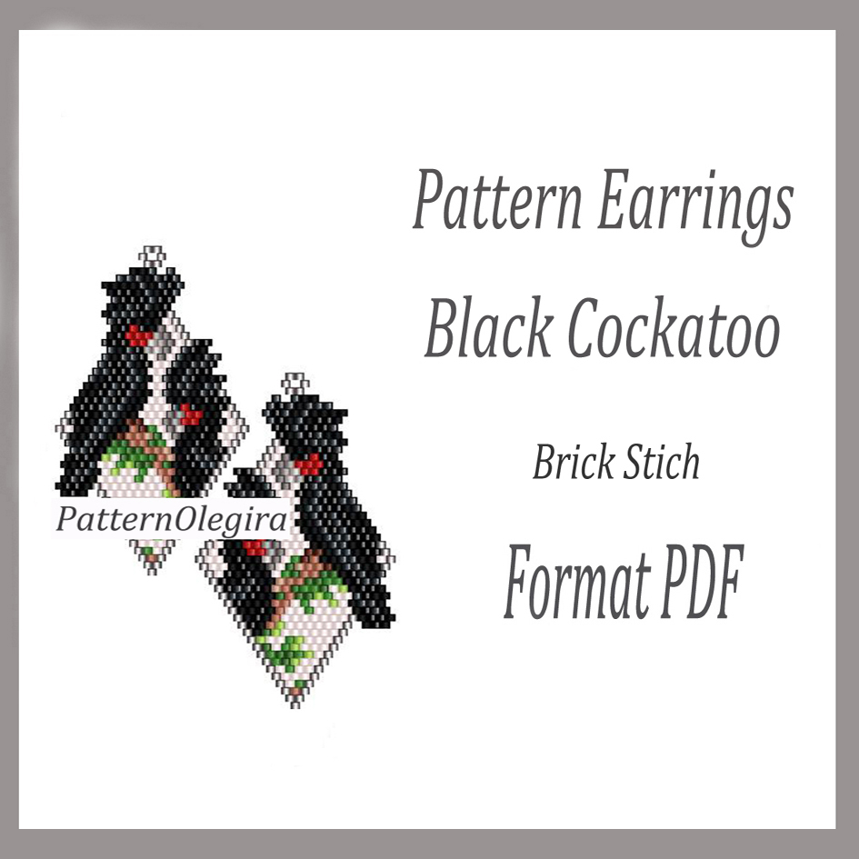 BLACK COCKATOO Earrings bead pattern PDF Brick stitch pattern 1 BLACK COCKATOO Earrings bead pattern PDF file