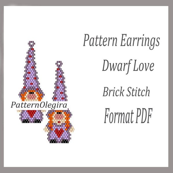 DWARF LOVE Earrings bead pattern PDF file Olegirabeadpatterns Beading patterns Beading earrings Beading dwarf