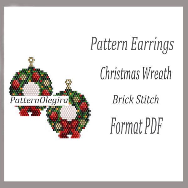 CHRISTMAS WREATH Earrings bead pattern PDF file