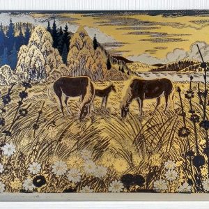 Horses Vintage Russian Painting.Antique Soviet Engraving on Steel