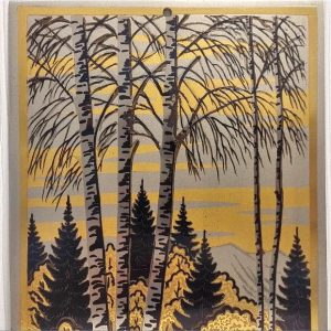 Antique Russian Painting Forest stream.Soviet Engraving on Steel