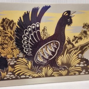 Antique Russian Painting Capercaillie. Soviet Engraving on Steel