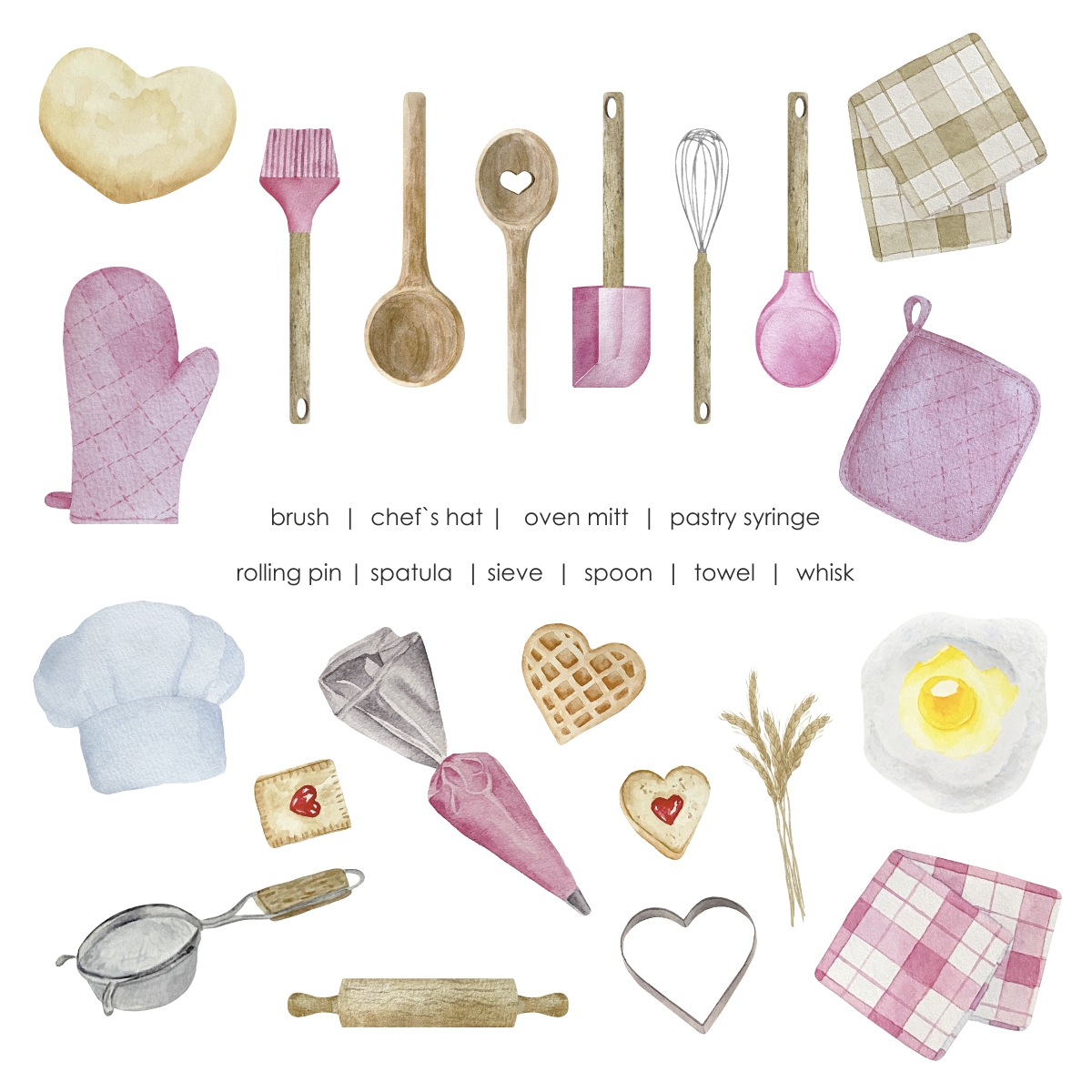 WATERCOLOR CLIPART baking supplies bakery tools classes baker lessons art  png