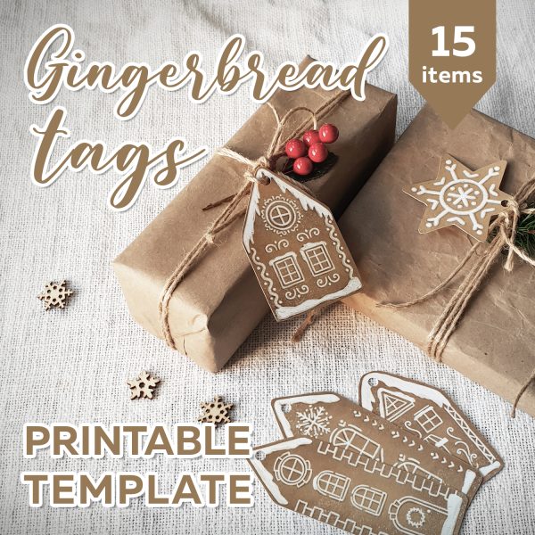 Christmas DIY Label Tag Gingerbread Houses Printable Template.