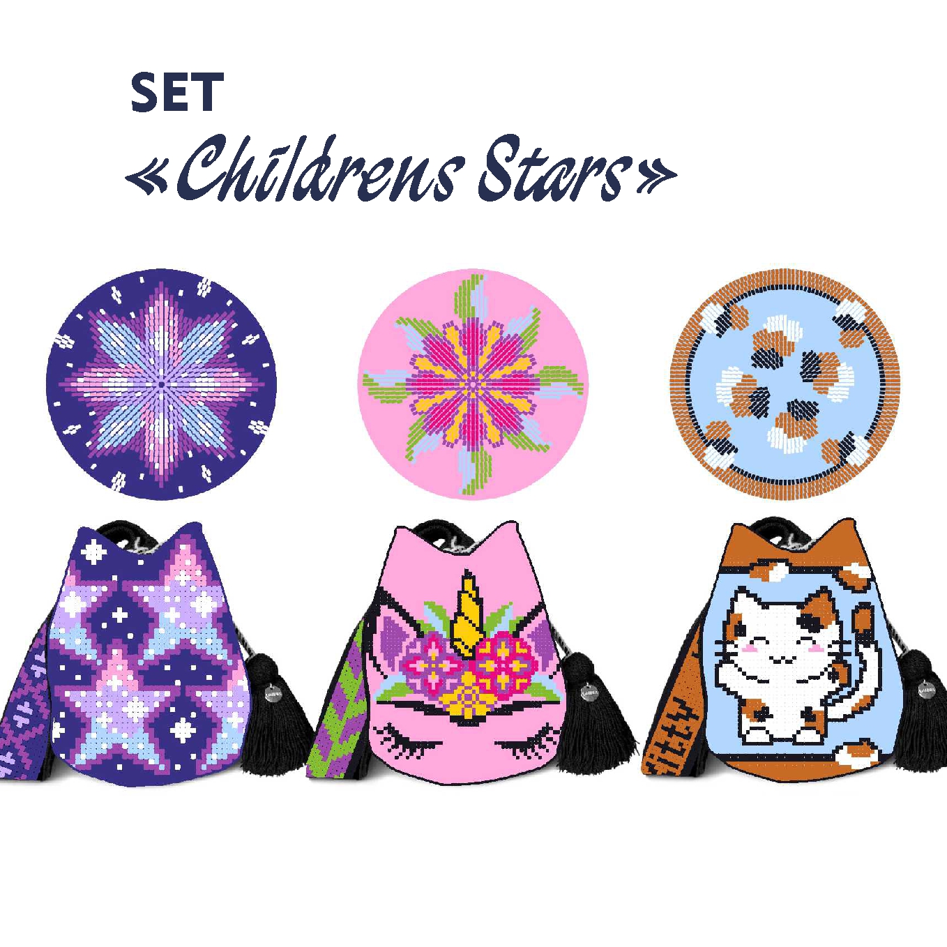 Wayuu mochila bag patterns / Set Childrens stars 1 wayuu mochila bag patterns Colourful Wayuu Bags to Crochet tapestry crochet bag patterns
