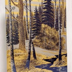 Vintage Russian Painting Forest. Soviet Engraving on Steel USSR