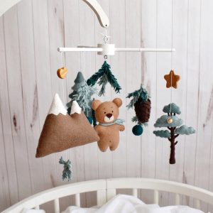 Bear in the forest felt baby crib mobile,Woodland nursery
