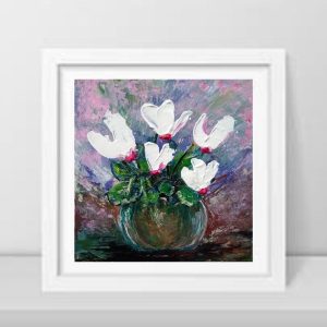 Cyclamen Blooming Painting 6*6 inches Acrylic Art by Yalozik