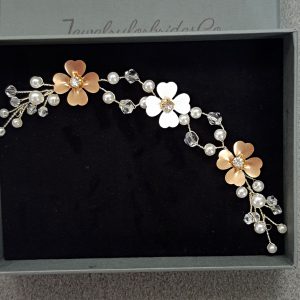 White gold hair piece Bridal flower hair vine Wedding headpiece