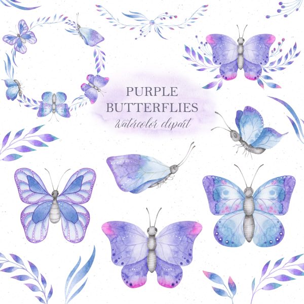 Watercolor blue butterfly clipart
