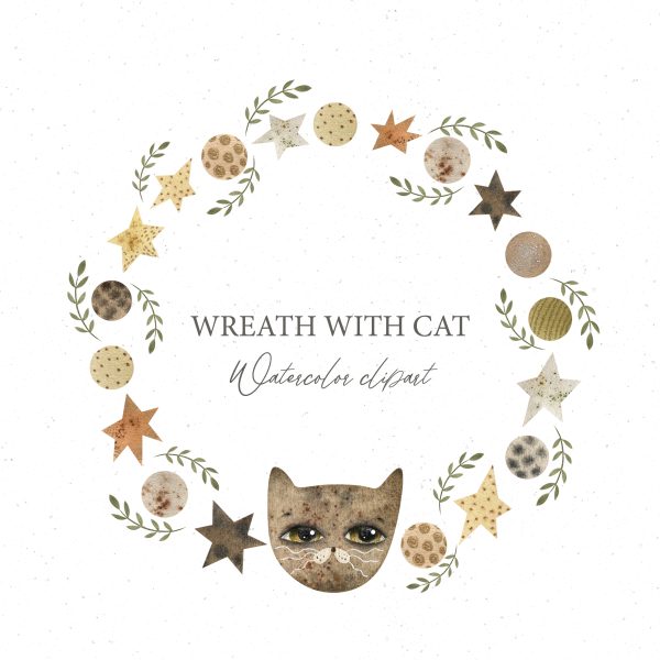 watercolor wreath with cat