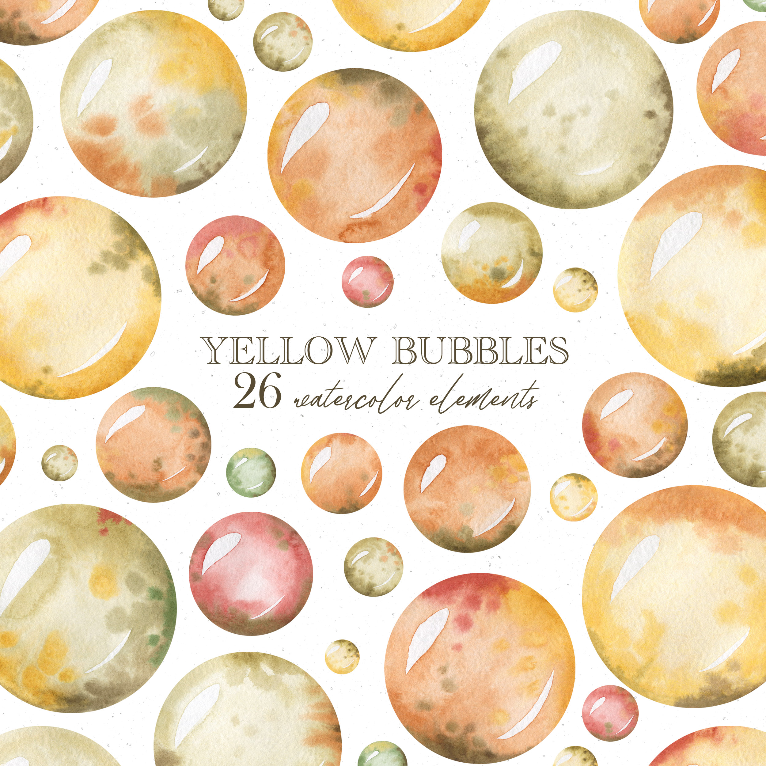Watercolor yellow bubbles clipart. Cute bubble gum, soap bubbles 1 Yellow bubble clip art
