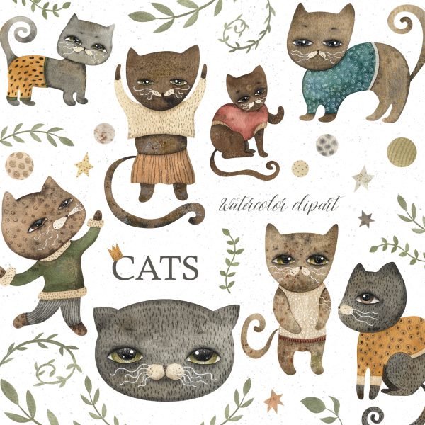 Watercolor cat clipart