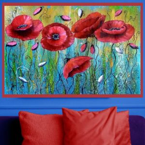 Original Acrylic painting red poppies 16*24 interior art
