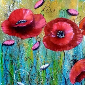 Original Acrylic painting red poppies 16*24 interior art