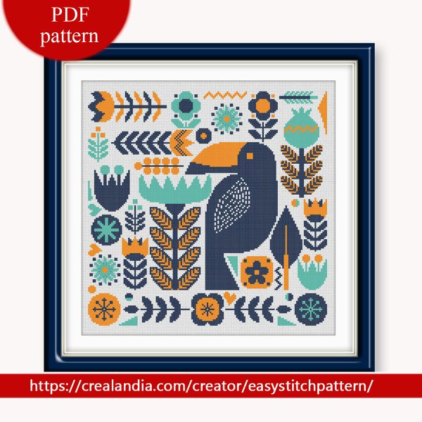 Folk cross stitch pattern. Flowers
