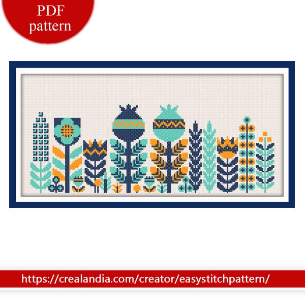 Boho cross stitch pattern. Flowers