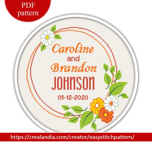 Wedding announcement cross stitch pattern. Flower.