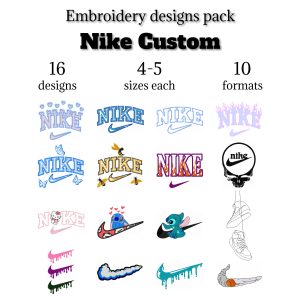 Nike Embroidery Design pack, custom logo set pes dst, 16 designs