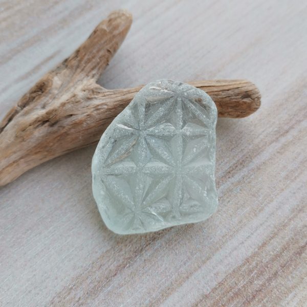 White genuine patterned sea glass WT3